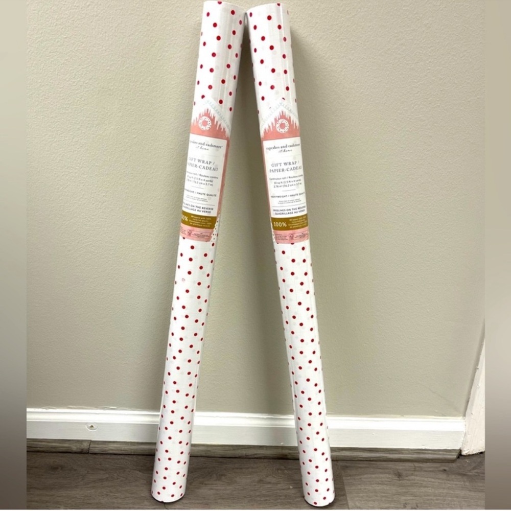 NEW! Cupcakes & Cashmere Gift Wrapping Paper, white w/ red polka dots, 2 rolls